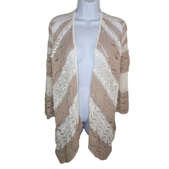 Chico's Open Front Drape Sequin Striped Cardigan Sweater Size 1 Medium - Picture 1 of 6